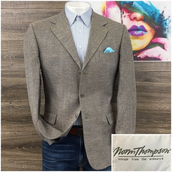 Norm Thompson Mens Blazer Sport Coat Casual Jacket Size 42R Vintage‎ Silk Suit - Picture 1 of 14